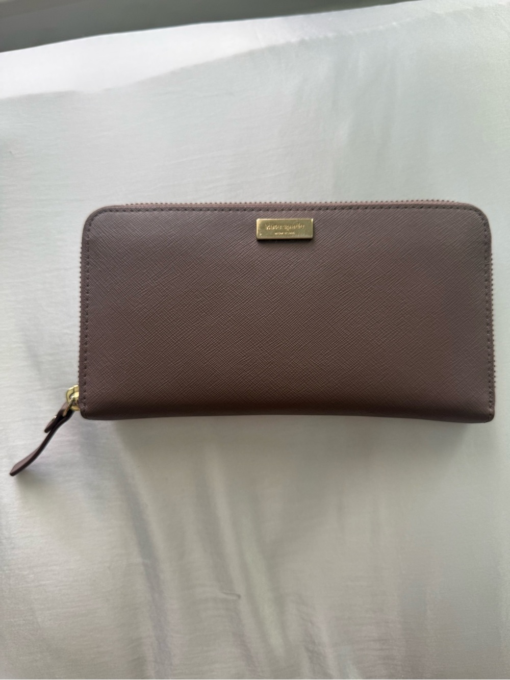 kate spade Mauve Saffiano Zip Wallet with Gold Plaque